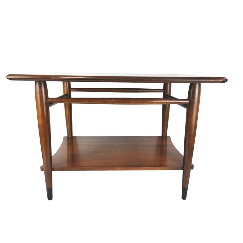 60s Walnut 2 Tier End Side Table Dovetail Inlay Lane Acclaim Family Tapered Legs gallery