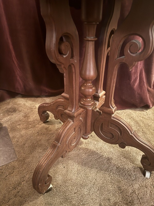 Antique Victorian Oval shaped Marble Top Walnut Parlor Table gallery