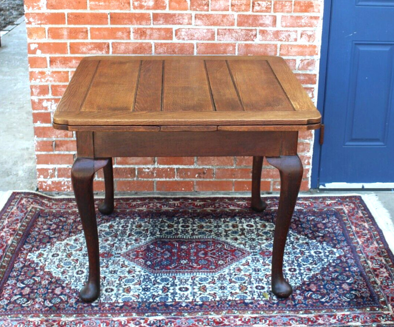 English Antique Queen Anne Oak Draw Leaf Kitchen Table gallery