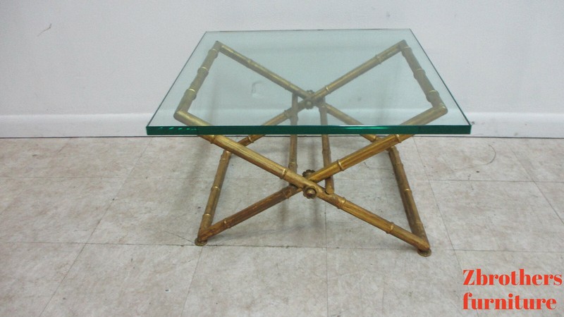 Vintage Gold Gilt Faux Bamboo Campaign X Base End Table Italian Regency B