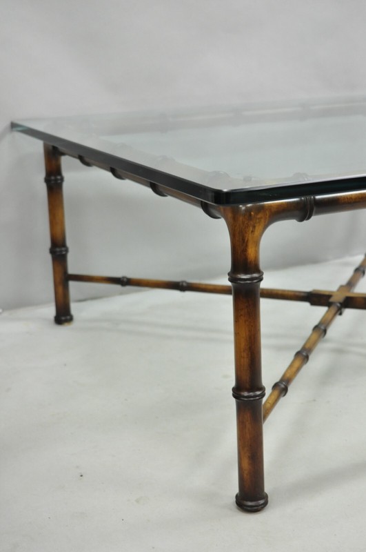 Vintage Hollywood Regency Chinese Chippendale Faux Bamboo Square Coffee Table gallery