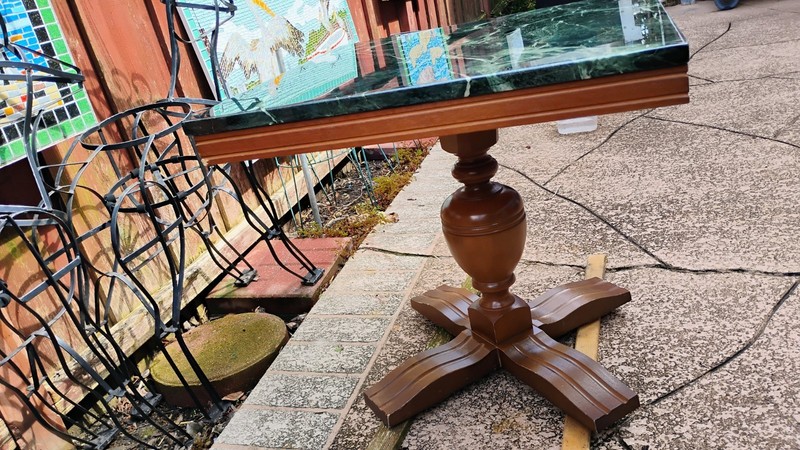 Antique Italian Marble Side Table 23 5/8 Sq. By 21 1/2 tall 3/4 thick. gallery