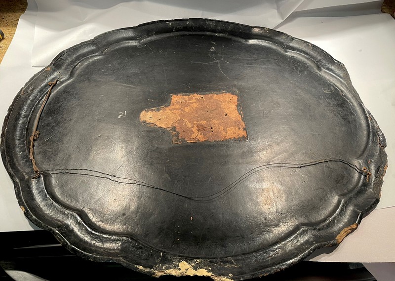 Rare Antique English Victorian Tilt Table Top- Paper Mache & Pearl gallery