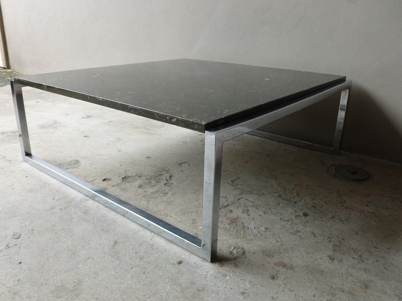 LARGE SLEEK 70'S ITALIAN STYLE ARCHITECTURAL CHROME AND MARBLE COFFEE TABLE gallery