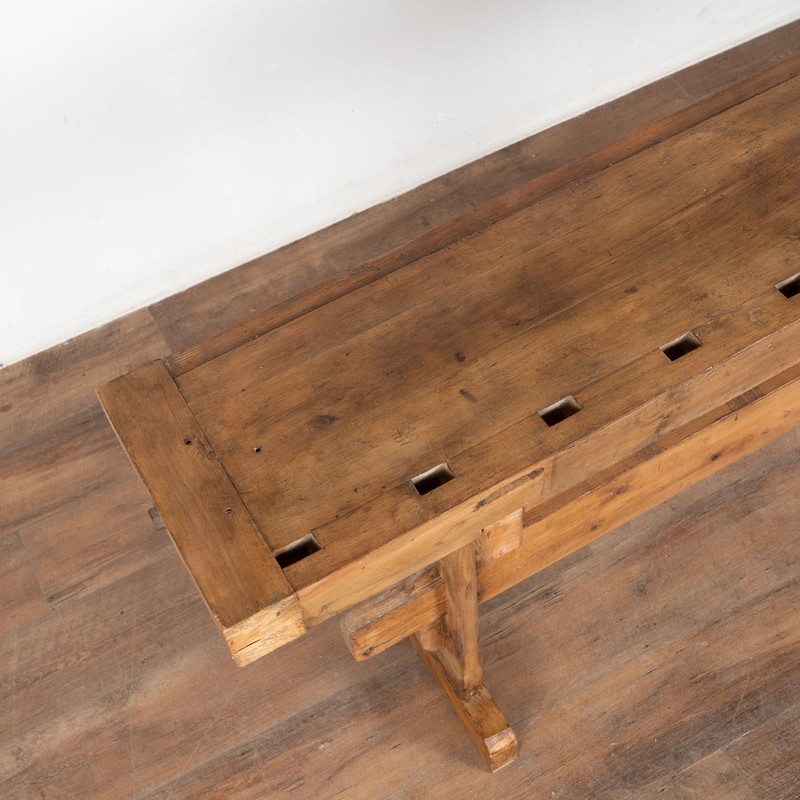 Early 20th Century Rustic Narrow Carpenter's Workbench Console Table gallery