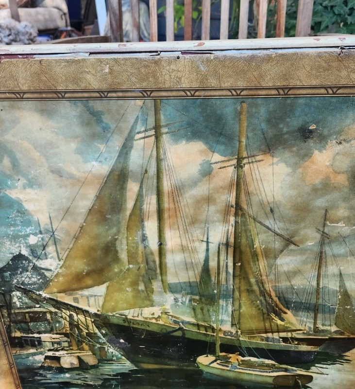 VTG 20s - 40s Wooden Card Table TOP only Sailing Fishing Boat Nautical Cabin gallery