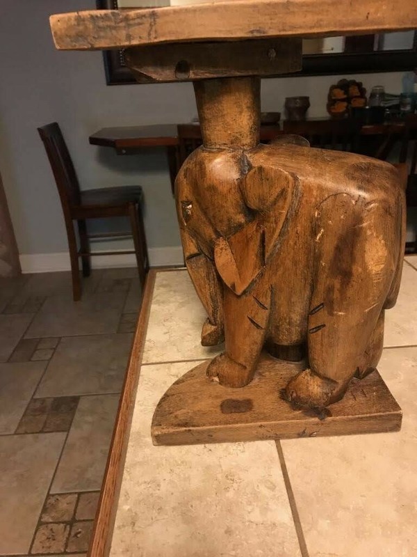 Hand Carved African Royalty Table With 4 Carved Elephant Stools gallery