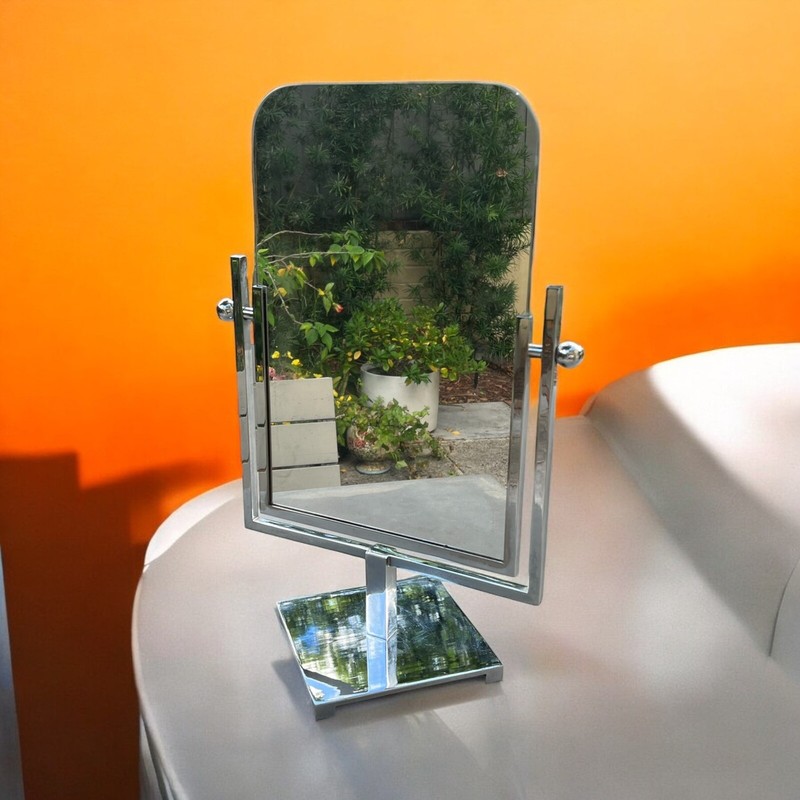 Exquisite Charles Hollis Jones (b. 1945) Double-Sided Nickel Table Mirror (23”h) gallery