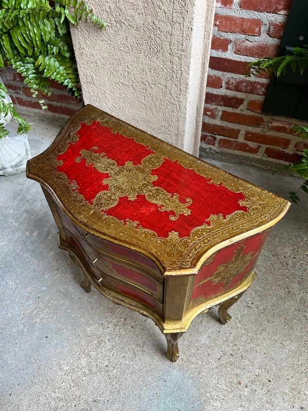 Vintage Italian Gold Gilt Chest End Table Florentine RED Hollywood Regency Tole gallery