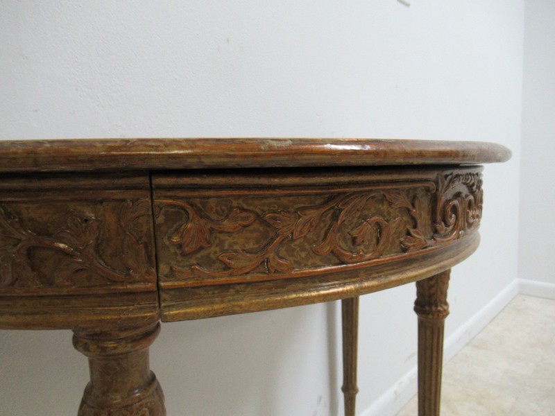 Theodore Alexander Distressed Painted Italian Regency Demi Lune Console Table gallery