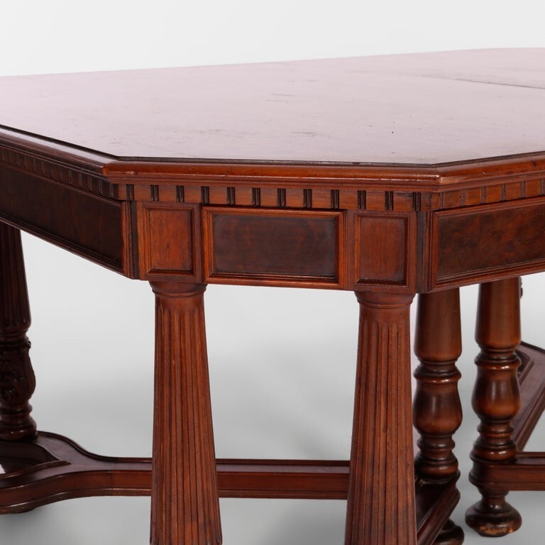 Antique Neoclassical Carved Walnut & Burl Dining Table Circa 1930 gallery