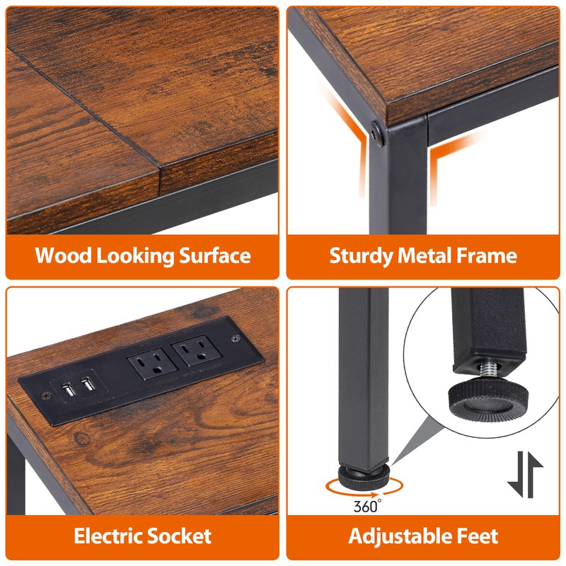 70.8'' Console Table w/ Charging Station Entryway Table Behind Sofa Rustic Brown gallery