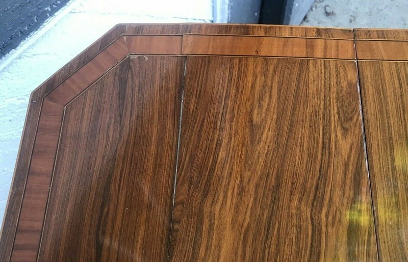 ANTIQUE EUROPEAN ROSEWOOD DROP LEAF SABRE LEG TABLE 2 DRAWER STAND gallery