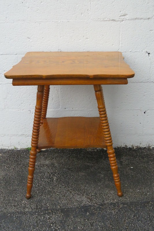 Early 1900s Tiger Oak Carved Large Side End Center Table 2607