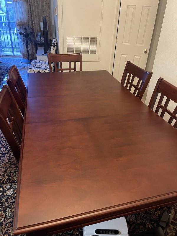 Wooden Dining Table, Includes 6 Chairs, Minor Scratches And Color Wear On Chairs gallery