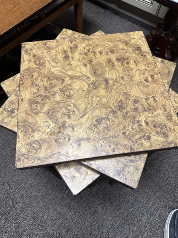 Vintage MCM Set Of 3 Faux Wood Formica Nesting Stacking Tables gallery
