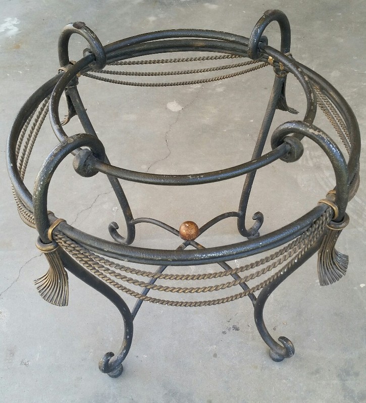 VTG Circular Solid Iron-Ornamental Accent Table☆Gilt Rope &Tassel☆Scroll Design gallery