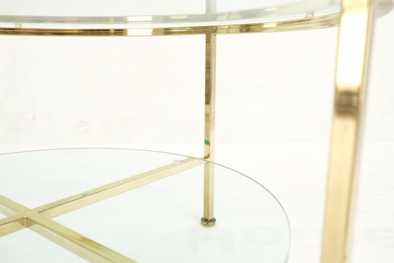 Two Tier Cross Shape Brass Base Round Occasional Coffee Side End Table Stand gallery