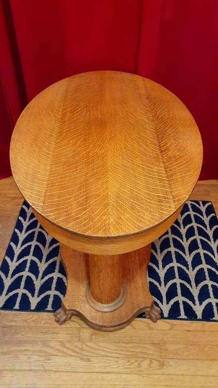 W & H Walker Tiger Oak Claw Feet Parlor Oval Library Table gallery