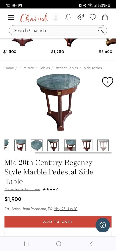 Mid 20th Century Regency Style Marble Pedestal Side Table from bombay company gallery