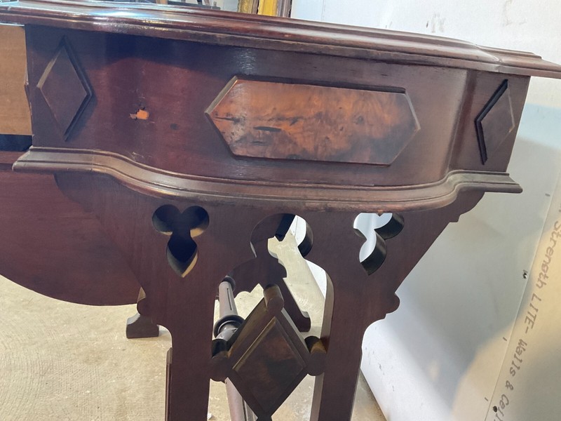 Antique Victorian Burl Walnut Sewing Table Work 1870 Stand Renaissance Revival gallery