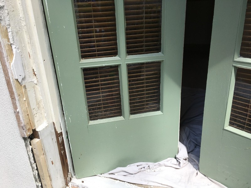 French Doors Double Exterior Wood w Glass Levolor blinds About 4' x 6'-8" Overal gallery