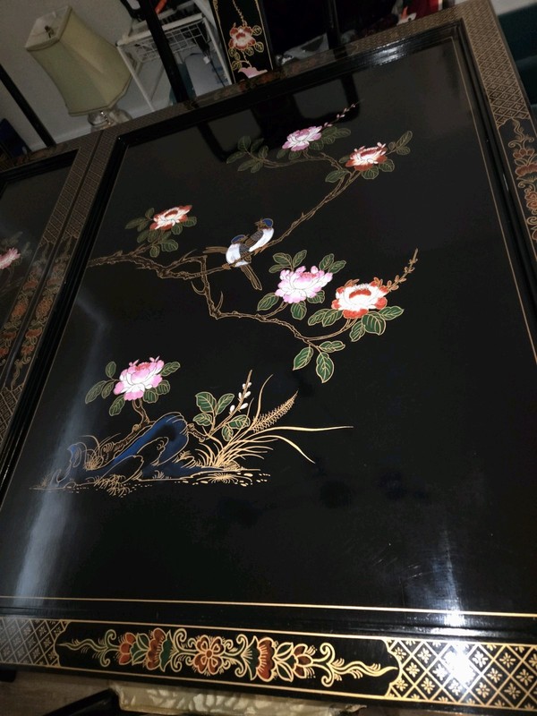 AntiqueBlack lacker with mother of pearl inley oriental dining room table