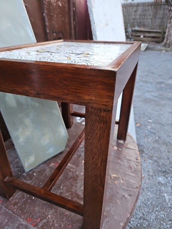 Vintage Mid Century Modern Reclaimed English Tile Top Side Table WITH HISTORY gallery