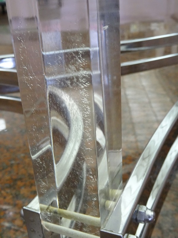 VINTAGE 70's MODERNIST CHARLES HOLLIS JONES CHROME LUCITE GLASS TOP COFFEE TABLE gallery