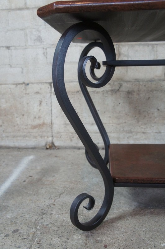 Brunschwig & Fils Vintage French Regency Scrolled Iron & Wood Side Accent Table gallery
