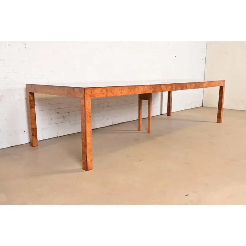 Milo Baughman Style Burl Wood Parsons Extension Dining Table, Newly Refinished gallery
