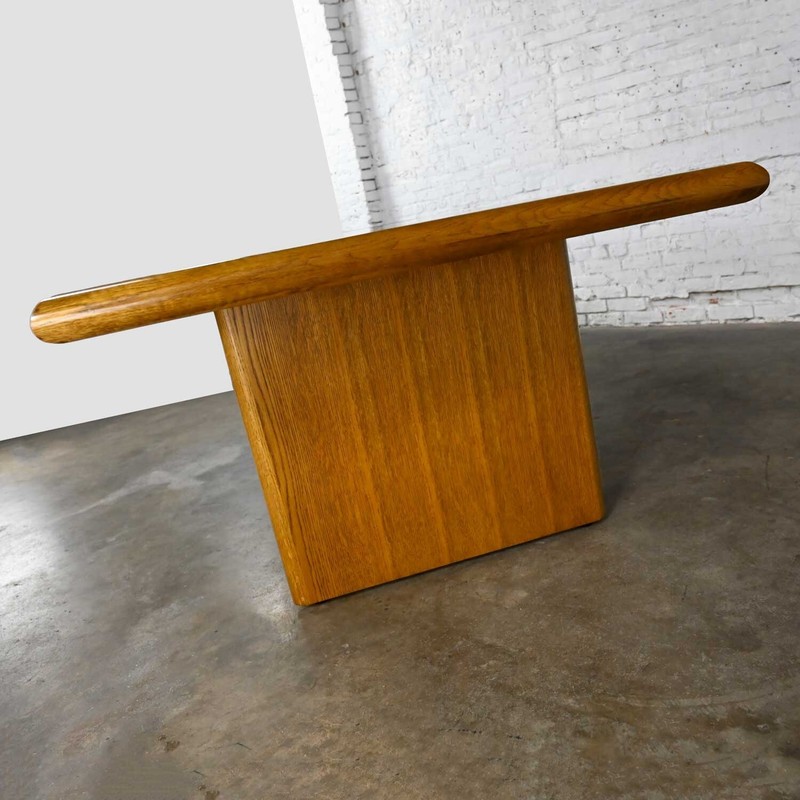 Modern Oak Large Trestle Style Dining or Conference Table Bullnose Edges gallery