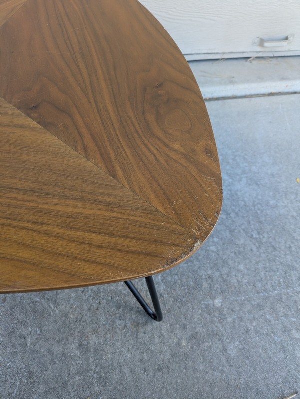 Mid Century Modern Style Guitar Pick Triangle Walnut Coffee Table Iron Legs K82 gallery