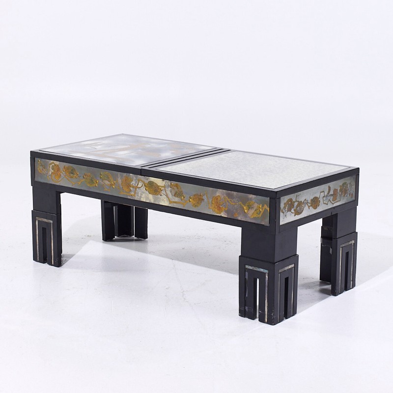 James Mont Mid Century Mottled Glass Coffee Table gallery