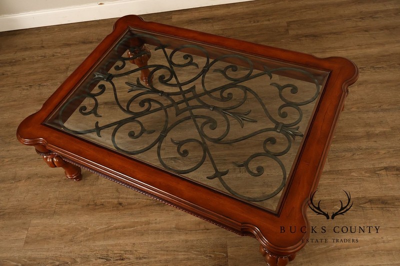 Ethan Allen Tuscany Glass Top Coffee Table With Iron Scroll Base gallery