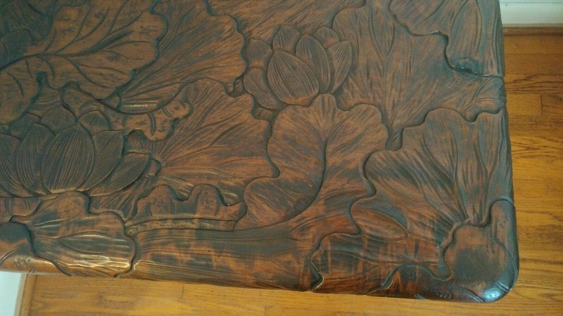 Vtg Beautiful Carved Wooden Table w/ Shelf & Curved Legs 35 L x 21.25 W x 25.5 H gallery