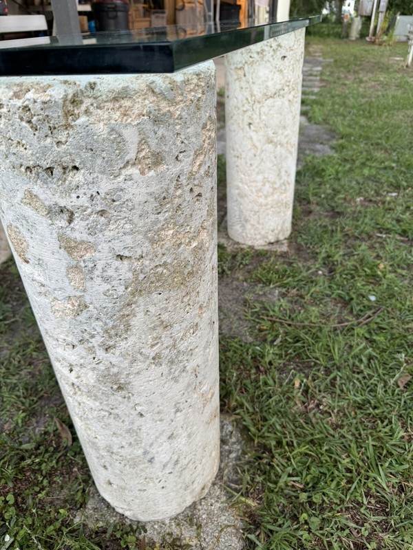 Genuine Coral Rock / Coquina Tables With Glass Tops - 12W X 54L X 29H -Authentic gallery