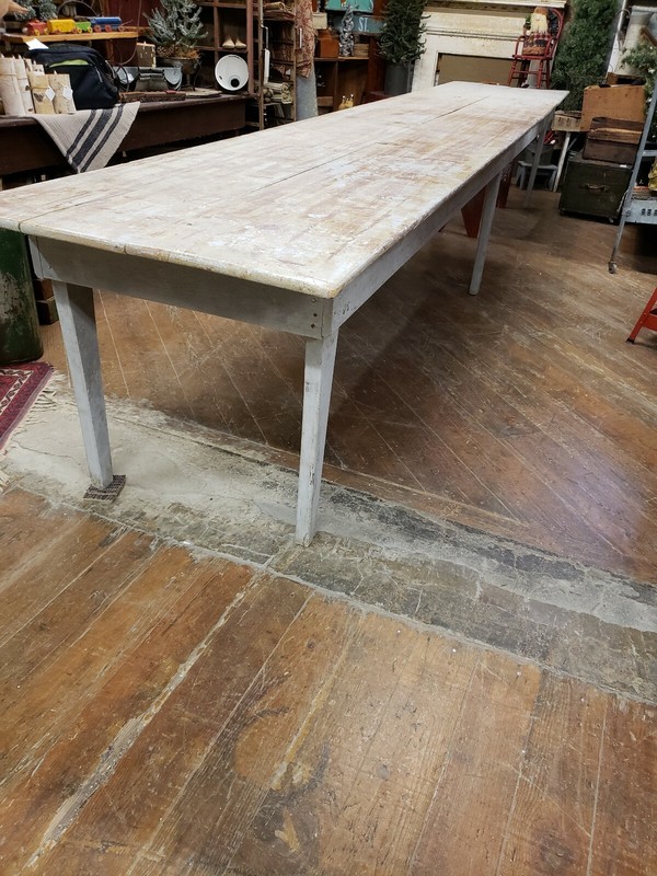 15 Foot Antique American Farm Table Original Paint Two Board Top gallery