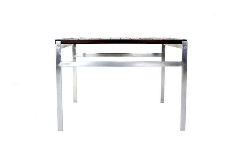 Danish Modern Chrome Base Tile Mosaic Rosewood Top Square Coffee Side Table MINT gallery