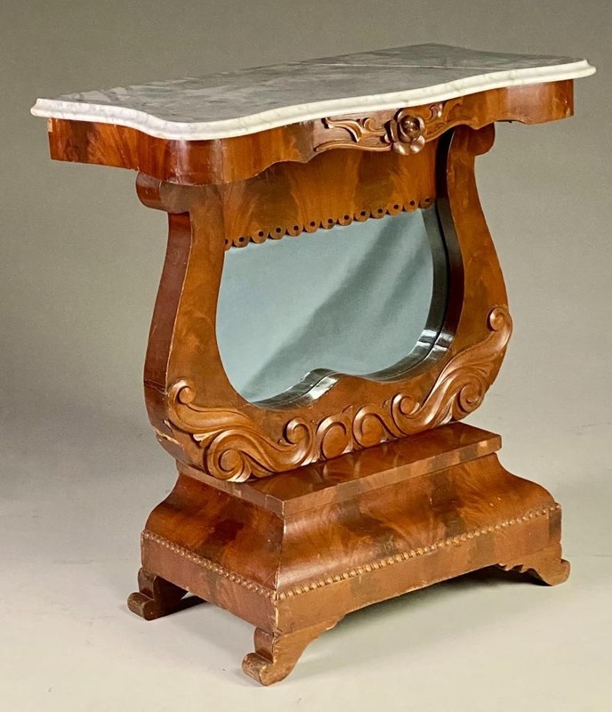 Antique Empire Marble Top Pier Table – Flame Mahogany, 1860s #22465 gallery