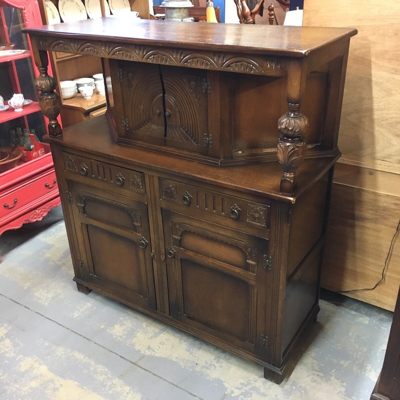 Beautiful Carved English Court Cupboard Cathedral Oak Sideboard Medieval Antique