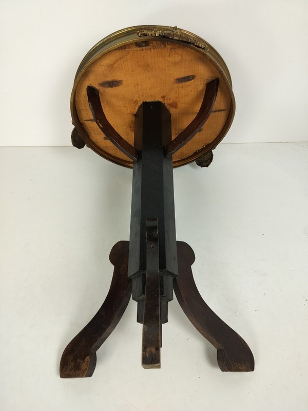 Beautiful Tripod Small Side Occasional Table Pedestal Wood brass trims vintage gallery