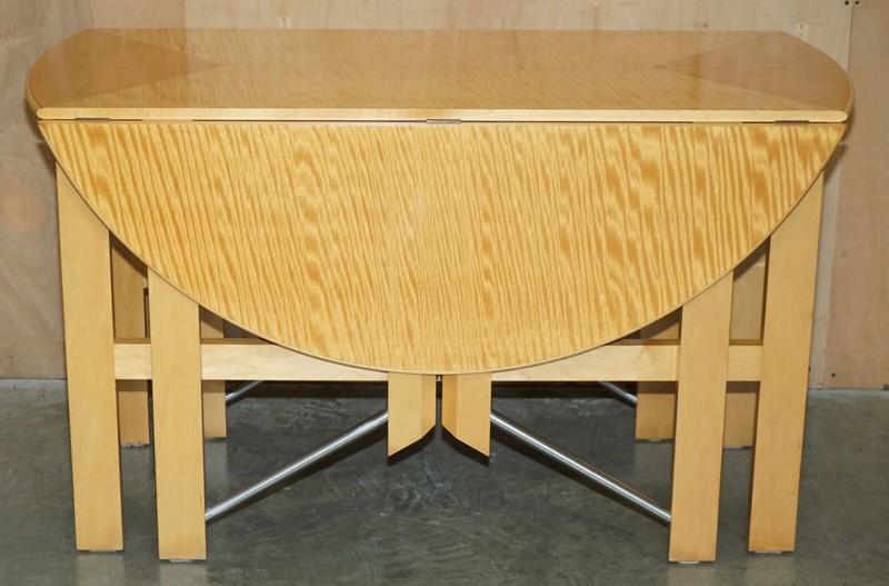 STUNNING ANDREW VARAH SATINWOOD WALNUT ROUND EXTENDING DINING TABLE WITH DRAWERS gallery