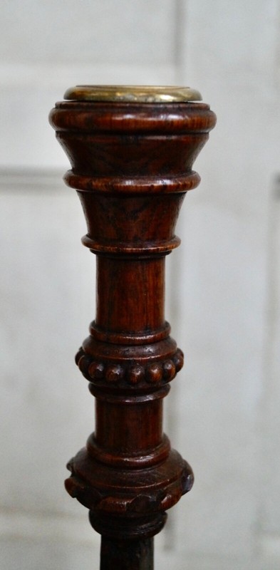 Antique Oak Adjustable Ratchet Candle Stand Table gallery
