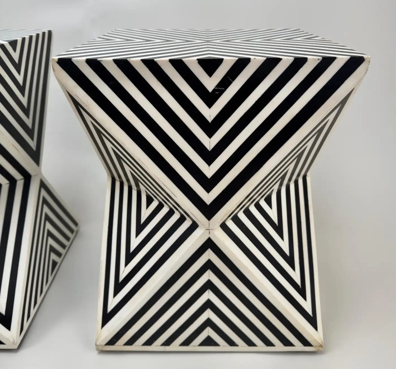 Art Deco Style Black and White Resin Sculptural Side, End Table or Stool, a Pair gallery