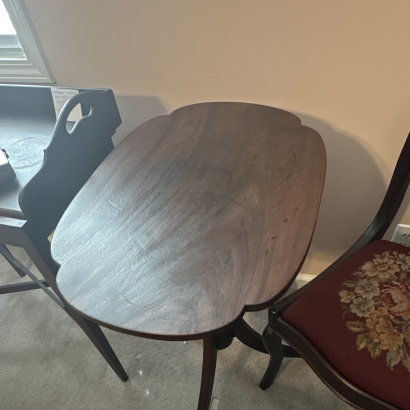 Antique Wood Accent Table with Curved Ends, Brown, Original, Indoor, Fixed gallery