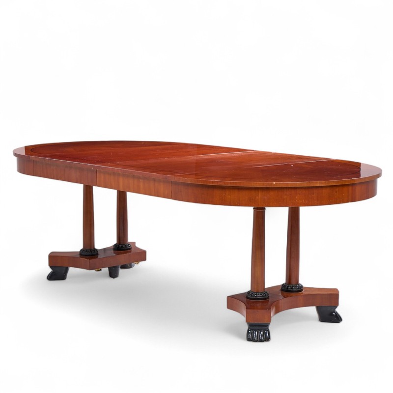Baker Furniture Neoclassical Cherry Wood Expanding Dining Table with 2 Leaves gallery