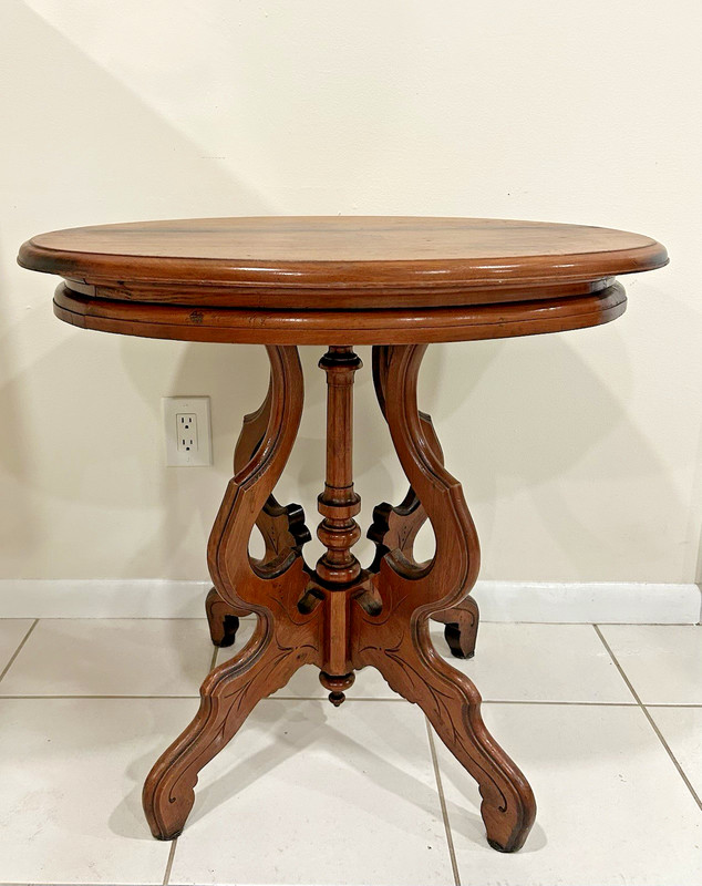 Antique Victorian Oval Parlor Table-Eastlake End Table-Carved Oak Display Stand