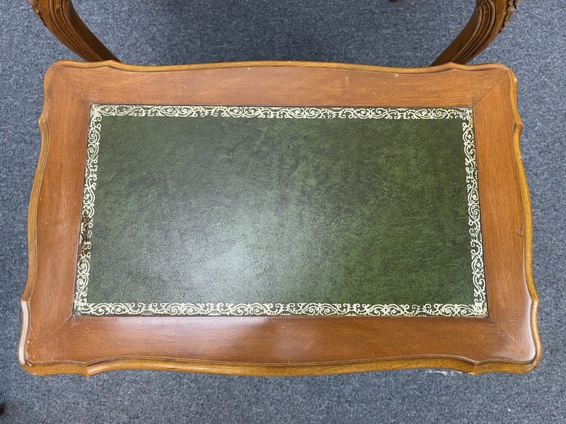 3 Nesting Elegant Rococo Side Tables England Green Leather Inlay Walnut Wood gallery