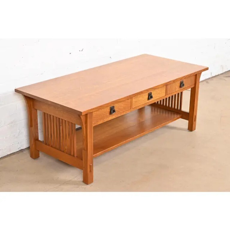 Stickley Mission Oak Arts & Crafts Double-Sided Spindle Coffee Table gallery
